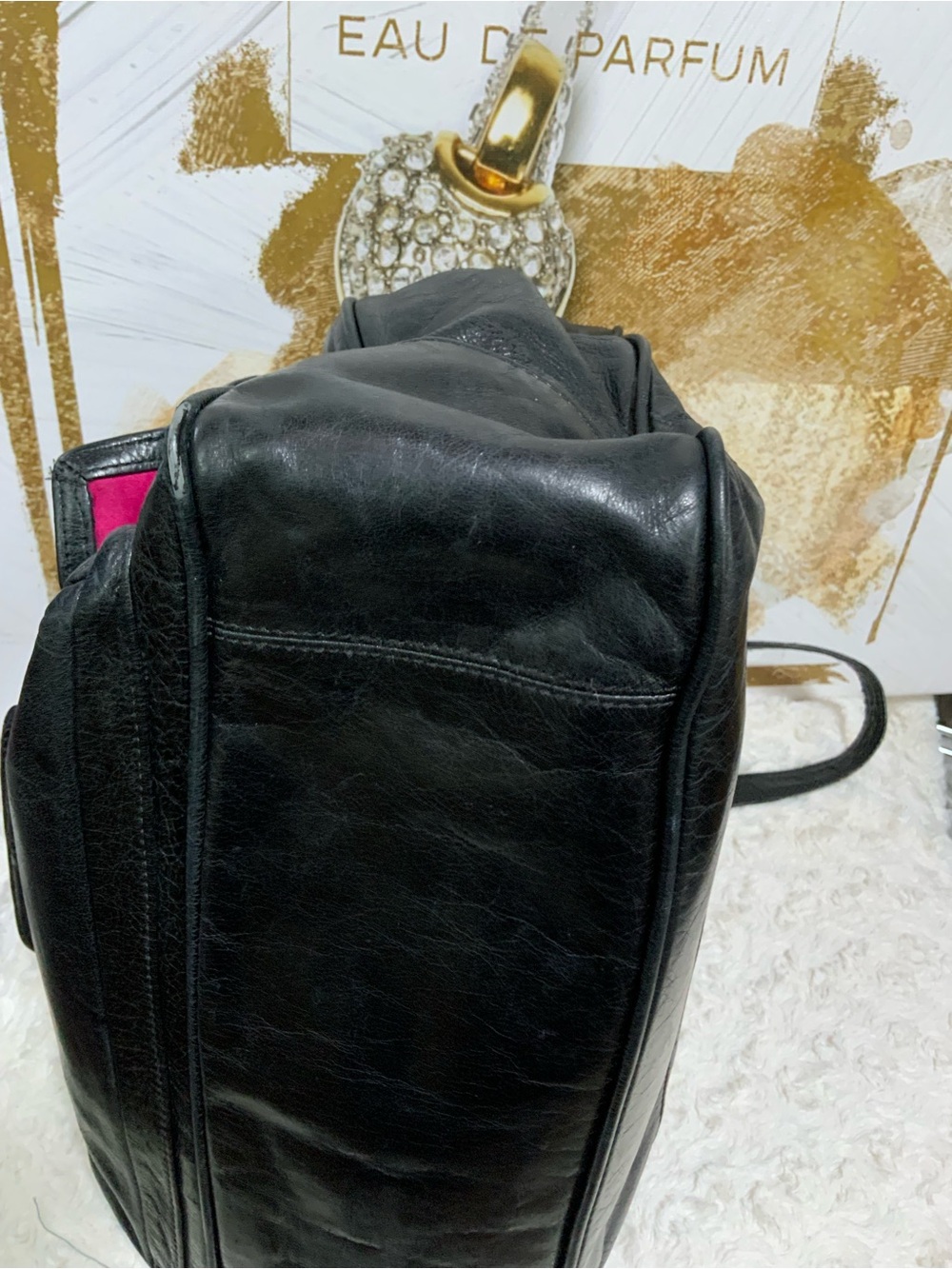 Coach Poppy Black Leather Tote with Gold Chain Handles - Picture 9 of 11